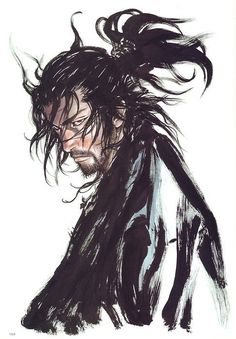 a drawing of a man with long hair