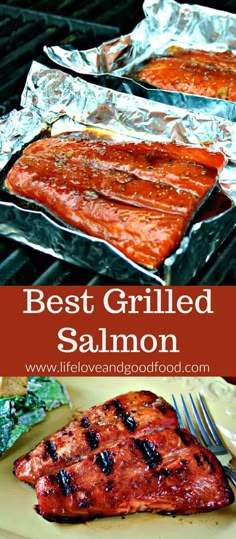 grilled salmon on the grill with text overlay