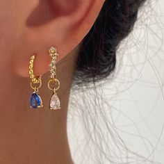 Gold Hoops With Charms, Blue And Gold Jewelry, Elegant Gold Earrings, Stacked Earrings, Chunky Earrings, Silver Jewelry Earrings, Teardrop Dangle Earrings