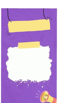 an image of a purple background with yellow and white paper hanging from it's sides