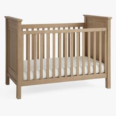 This simple design has a timeless American appeal. Its picture frame-paneled ends and ribbon molding bring a clean, tailored look to the nursery. HOW IT IS CONSTRUCTED Fillmore Convertible Crib Expertly crafted of rubber wood, sapgum, MDF (medium density fiberboard) and has Anegre veneers. Mattress platform, which is made of metal, offers three height options to accommodate your growing baby. Finish is applied in multi-step process with white frame and natural spindles and legs. Finishes availab Extra Wide Dresser, Wooden Cribs, Baby Cribs Convertible, White Crib, Wide Dresser, Simply White, Convertible Crib, Big Boy Room, Crib Mattress