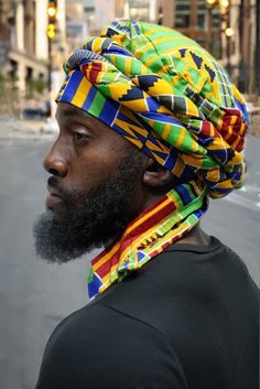 Dupsie's Nsroma Kente African Print pre-wrapped Turban DPH4075PT Multicolor Casual Turban Headband, Casual Multicolor Turban Headband, Casual Multicolor Headband Turban, Turban For Men, African Dashiki Shirt, African Tops For Women, African Pants, African Shoes, African Hats