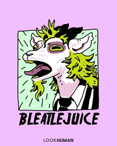 a drawing of a woman with her mouth open and the words bleake juice on it