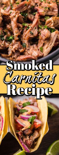 there are two pictures of food with the words smoked carnitass recipe