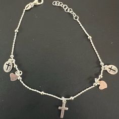 Delicate Silver Bracelet With Heart Charm. Perfect For Any Occasion. This Will Be Sold In My Jewelry Show Thursday Evening. Cross Bracelets For Women, Cross Bracelets, Bracelet With Heart, Thursday Evening, Jewelry Show, Cross Bracelet, Cross Jewelry, Bracelets For Women, Silver Cross