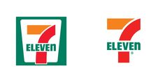 the seven eleven logo is shown in three different colors