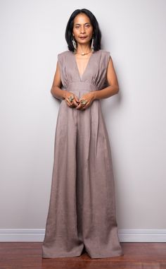 Linen Dress, Sleeveless taupe maxi dress, Long linen cocktail dress, Women's Evening dress, Summer holiday dress, Party dress OS2 Linen Cocktail Dress, Linen V-neck Party Dress, Beige Sleeveless Dress For Summer Wedding, Beige Summer Dress For Wedding Guest, Linen V-neck Wedding Dress, Summer Party Linen Dress, Summer Party Dress In Linen, Beige Summer Wedding Guest Dress, Beige Midi Dress For Summer Wedding Guest