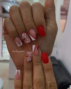 Red And White Nails, Nail Tip Designs, Wow Nails, Red Acrylic Nails, Nails Today, Ballerina Nails, Floral Nails, Dream Nails, Valentines Nails