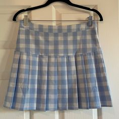 Super Cute! Nwot Blue And White Plaid Skirt, Preppy Blue Skort For Spring, Blue Preppy Tennis Skirt For Spring, Blue Preppy Skort For Spring, Preppy Blue Mini Skirt, Preppy Blue Skirt For Spring, Preppy Blue Mini Tennis Skirt, Preppy Blue Pleated Tennis Skirt, Preppy Blue Pleated Skort