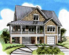 this is an artist's rendering of the front elevation of these coastal house plans