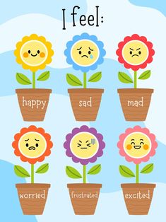 Identifying emotions is an important skill for young children. Help students describe how they feel using this inviting, colorful poster. Young children can relate to the faces each flower is making to identify how he or she and others may be feeling.  This poster is printed on matte doubleweight paper with fade-resistant ink resulting in vibrant and full coloration. I use high-quality materials so your poster can be used for years, saving you time and money. Check out my shop for coordinating f Calm Corner Posters, Baby Art Crafts, Poster Flat, Emotion Chart, Feeling Used, Calm Down Corner, Feelings Chart, Toddler Art, Feelings And Emotions