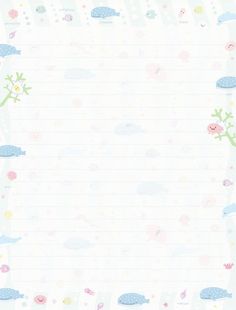 a sheet of paper with animals and clouds on the border, in pastel colors