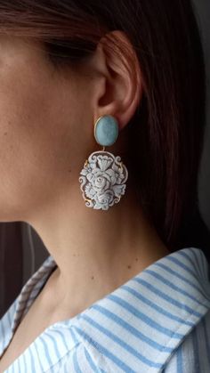 Aquamarine Cabochon Earrings and Floral Cameos. - Etsy Oval Intaglio Earrings As A Gift, Elegant Cameo Earrings As Gift, Elegant Cameo Earrings For Gift, Exquisite White Cabochon Jewelry, Exquisite Cameo Jewelry For Gift, Elegant Carved Oval Jewelry, Elegant Oval Carved Jewelry, Handmade White Victorian Earrings, Handmade Victorian White Earrings