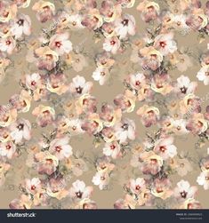 an abstract floral pattern with pink and white flowers on a brown background, suitable for wallpaper or fabric