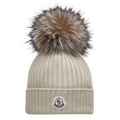 Moncler Beanie, Beanie Pom Pom, Beanie With Pom Pom, Beanie With Pom, Luxe Design, White Beanies, Digital Closet, Down Jackets, Women's Jewelry And Accessories