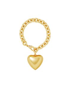 The Puffy Heart Bracelet in Gold Bracelet With Heart, Locket Bracelet, Bracelet Heart, Puffy Heart, Vintage Heart, Brass Chain, Heart Bracelet, Gold Earrings Studs, Gold Studs