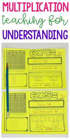 two sheets of paper with the words multiplication teaching for kids on them