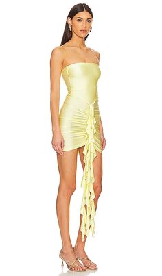 Find SHANI SHEMER Serena Mini Dress In Yellow on Editorialist. Shani Shemer Serena Mini Dress in Yellow. - size L (also in M, S, XS) Shani Shemer Serena Mini Dress in Yellow. - size L (also in M, S, XS) 80% nylon 20% elastane . Made in Thailand. Hand wash recommended. Unlined. Pull-on styling. Front ruffle fabric overlay. Semi-sheen jersey fabric. Neckline to hem measures approx 27 in length. SSHE-WD16. 24SPDR06. Shani Shemer is a young and bold fashion designer. Shani came up with the idea of b Fitted Summer Mini Dress For Cocktail, Fitted Mini Dress For Summer Cocktail, Summer Mini Dress For Cocktail Occasions, Silk Summer Dresses For Brunch, Silk Dresses For Summer Brunch, Silk Dress For Brunch In Summer, Chic Strapless Dress For Summer Parties, Elegant Fitted Mini Dress For Summer Parties, Strapless Dresses For Spring Summer Parties