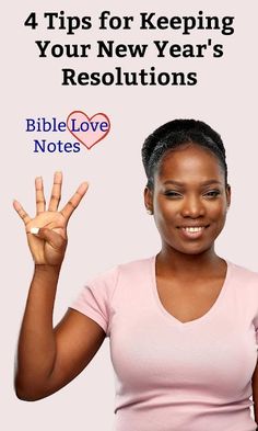 a woman holding her hand up with the words bible love notes written on it in front of her