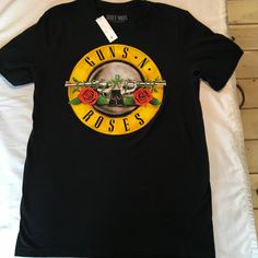 New Guns N' Roses Black Tshirt Size Small, See Photos For Measurements Black Cotton Tops With Rose Print, Black Short Sleeve T-shirt With Rose Print, Black Crew Neck T-shirt With Rose Print, Black Rose Print Short Sleeve T-shirt, Streetwear Crew Neck T-shirt With Rose Print, Streetwear Rose Print Crew Neck T-shirt, Black Cotton T-shirt With Rose Print, Mint Blouse, Roses Black