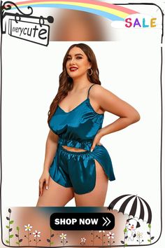 Cyan Silk-like Plus Size Pajama Set Casual Sets For Summer Nights, Casual Summer Night Sets, Blue Summer Home Sets, Blue Summer Night Sets, Set Plus Size, Plus Size Pajamas, Clothing Plus Size, Plus Size Clothing, Size Clothing