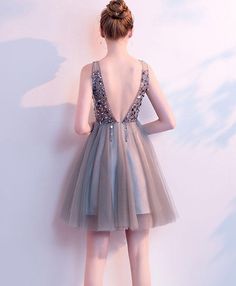 Gray Homecoming Dress, Grey Homecoming Dress, Gray Cocktail Dress, Sequin Evening Gowns, Tulle Homecoming Dress, Evening Gown Dresses, Short Homecoming Dress, Custom Size Dresses, Short Prom Dress