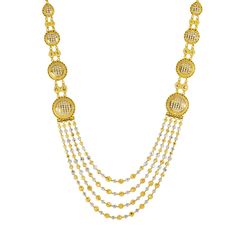 Elevate your wedding ensemble with this elegant 22k gold necklace and earrings set by Virani Jewelers. Crafted with precision and adorned with intricate beaded details, this multi-tone gold bridal jewelry set exudes sophistication and charm. Embrace the beauty of Indian gold jewelry craftsmanship and make a statement of refined taste with this stunning gold set.Features• 22k yellow gold• 22k white gold• Filigree• BeadingNecklace Specifications:• Minimum Width - 1.75 millimeters• Maximum Width - Dual-tone 22k Gold Necklace For Weddings, Dual-tone Yellow Gold Wedding Jewelry, Wedding Dual-tone 22k Gold Necklace, Traditional Yellow Gold Diamond Cut Necklaces, Traditional Yellow Gold Diamond-cut Necklace, Traditional Yellow Gold Diamond Cut Necklace, Gold Cutdana Jewelry Sets For Reception, Traditional Gold Jewelry With Diamond Cut, Gold Bridal Necklace With Cutdana And Round Beads