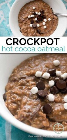 crockpot hot cocoa oatmeal with marshmallows and chocolate chips