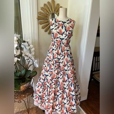 Excellent, Never Worn Maxi Dress Print Dress Beige A-line Maxi Dress For Garden Party, A-line Cream Midi Dress With Floral Print, Cream A-line Midi Dress For Garden Party, A-line Maxi Dress For Garden Party, Printed Maxi Dress, Blue Cream, Dresses Maxi, Print Dress, Colorful Dresses