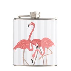 pink flamingos on white stripes flask hip flasks are the perfect gift for someone who is in love with them