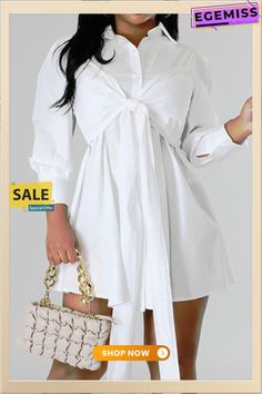 White Casual Solid Bandage Patchwork Buckle Turndown Collar Shirt Dress Dresses Collar Shirt Dress, Collared Shirt Dress, Turndown Collar, Collar Shirt, White Casual, Wholesale Fashion, Women's Fashion Dresses, T Shirt Dress, Dresses Online