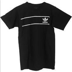 Brand New With Tags! Adidas Stripe Tee. Black Black Adidas T-shirt With Logo, Adidas Three Stripes T-shirt For Streetwear, Black Crew Neck T-shirt With Three Stripes, Black Three Stripes Crew Neck T-shirt, Adidas Graphic Tee For Streetwear, Adidas Urban T-shirt For Streetwear, Trendy Black Sports T-shirt, Black Sporty Shirt With Logo Print, Sporty Black Shirt With Logo Print