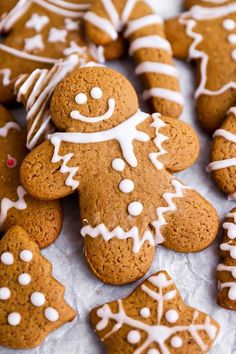 gingerbread cookies with white icing and decorations