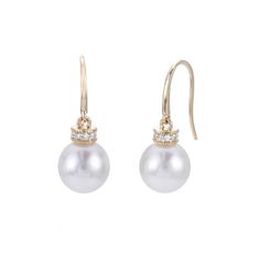 Decorated with luminous freshwater cultured pearls and diamond accents, these PearLustre by Imperial earrings offer a timeless look that will never go out of style.Click on this JEWELRY & WATCHES GUIDE to learn about fit, styles, materials and more! Metal: 14k gold Backings: wire Packaging: boxed Finish: polished Length: 1 in.DIAMOND DETAILS Total weight: less than 1/10 ct. Shape: round Setting: paveCULTURED PEARL DETAILS Type: freshwater Size: 9 mm - 9.5 mm Shape: round Color: white Diamond weights are approximate. Diamond Total Weights may vary between .01 and .13 ct. Some diamonds consist of fewer than 17 facets. Gemstones may have been treated to enhance their appearance. Special care may be required. Please visit our Gemstone Treatment & Special Care Guide for more information. Image( Elegant Pearl Earrings With High Luster For Evenings, Elegant Pearl Earrings With Prong Setting For Evening, Elegant Pearl Earrings With Diamond Accents For Anniversary, Elegant White Diamond Earrings, Classic Diamond Pearl Earrings With Elegant Design, Luxury Pearl Diamond Earrings With Diamond Accents, Classic Pearl Earrings With Diamond, Timeless Akoya Pearl Earrings With Diamond Accents, Classic Yellow Gold Pearl Earrings With Diamond Accents