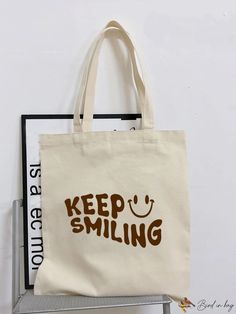 BirdinBag - Stylish Floral & Slogan Graphic Shopper Bag - Ideal for College, High School & Outdoor Activities Pretty Tote Bags, Quote Tote Bag, Bag Quotes, Quote Tote, Letter Bag, Printed Canvas Tote Bag, Diy Tote Bag