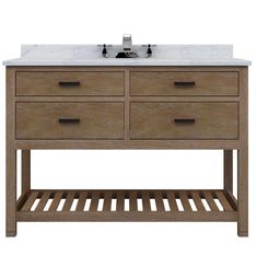 a bathroom vanity with marble top and drawers