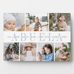 the grandma's christmas card features photos of her children and their names on it