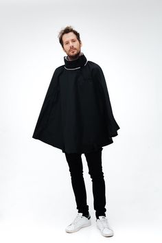 Pluvo's Rain Capes are functional and a unisex design with an elegant fit, they are perfect for every day, going around town, camping, going to concerts or riding your bike. Rain Capes are made from a waterproof lightweight fabric, they will save you from the rain and bring you home safe and sound. When riding your bike, you can adjust your cape with its front rubber bands and, if you're walking, you can keep your cape from flying away by using the ones on the zippers. DETAILS: - Adjustable hood that can be stored in pocket - Inner pocket - Front zipper - Reflective on neck and logo - Grip rubbers for riding bike - Includes small storage bag - 100% polyester TECHNOLOGY:  - Waterproof technologies Laftech: Laftech is the technological seal of Lafayette Sports developed by scientists who see Black Winter Cape For Outdoor, Black Winter Outdoor Cape, Poncho Raincoat, Rain Cape, Riding Bike, Rain Poncho, Hair Cover, Waterproof Jacket, Kinds Of Clothes