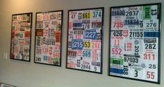 three framed numbers are hanging on the wall