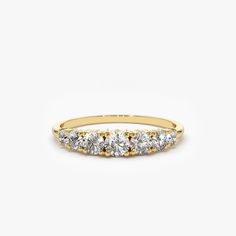 14K Gold 7 Stone Diamond Graduated Wedding Ring 14K Gold Ferkos Fine Jewelry 14k Gold Wedding Ring, Wedding Silver, Silver Diamond Ring, Diamond Rings Design, Gold Anniversary, Local Jewelry, Silver Wedding Rings, Gold Band Ring, Favorite Rings