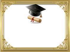 a graduation cap and diploma scroll in a gold frame with a red ribbon on it