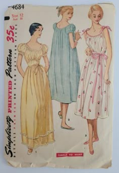 VTG 50's Simplicity Pattern 4684 Misses Nightgown in Two-Lengths Size 12 CUT | eBay Womens Nightgown, Vintage Sleepwear, Nightgown Pattern, 1950s Sewing Patterns, Pajama Pattern, Classic Clothes, Gown Pattern, Night Gowns, Vintage Dress Patterns