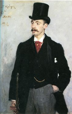 a painting of a man with a top hat and cane