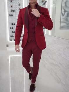 So excited 🤩 to introduce the all new Burgundy Fiore Look 🙌 This was another one of our 2021 resolutions, which we quietly launched after Christmas! Very proud to have this piece offered to you today 😊 #sebastiancruzcouture #burgundysuit #suitoftheday #threepeicesuit #mensfashion #bespoke #pocketsquare #menswear #highcollarshirt #lookoftheday #menwithclass #luxurymenswear #menssuits #trend #gentlemen #burgundy #suit #fashion #style #rolexdaytona Elegant Tuxedo With Lapel Collar And Button Closure, Elegant Semi-formal Tuxedo With Button Closure, Elegant Three-piece Suit With Double Button Closure, Elegant Red Three-piece Suit For Wedding, Elegant Formal Three-piece Suit With Buttons, Elegant Three-piece Suit With Lapel Collar And Buttons, Elegant Semi-formal Three-piece Suit With Buttons, Elegant Red Three-piece Suit, Elegant Fitted Three-piece Suit With Buttons