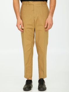 Straight-leg pleated trousers in beige cotton. It features front zip and hook-and-eye closure, two side welt pockets, two rear buttoned welt pockets and belt loops. The model is 184cm tall and wears size 50.  Size nationality: IT  Product number: 3892162  Product code: CORSZ1Z00FWDBB450080  Composition: 100% cotton Rick Owens Jacket, Cotton Trousers, Pleated Trousers, Loafer Sneakers, The Model, Dress With Cardigan, Clothes Collection, Cardigan Jacket, Welt Pocket