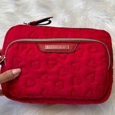 Victoria Secret Limited Edition Glam Make Up Bag Quilted Red W/Hearts Nwt 12/23 Bin Red Bag With Removable Pouch For Valentine's Day, Red Travel Bag For Valentine's Day, Victoria's Secret Red Bags For Everyday Use, Victoria's Secret Red Bag For Everyday Use, Red Makeup Bag, Hanging Cosmetic Bag, Clear Cosmetic Bag, Pink Pouch, Cosmetic Bag Set