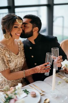 Tina and Sagar in black and gold Harleen Kaur reception outfits! Celebrate the moments intimate or grand in the SEEMA Skirt and RENAYA Top, + the VIKRAM Jacket. This bridal lehenga can be purchased as pieces or as a lehenga set. Designed with beaded gold sequins in a jagged pattern, this outfit truly shines at any angle. Make it a couple's outfit with a smooth black men's jacket, designed with an asymmetrical hem. Ethically made in New York City, shop at www.harleenkaur.us! Wedding Outfits For Couples, Outfits For Couples, Reception Outfits, Black And Gold Wedding, Golden Moments, Couples Outfit