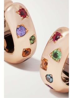 POMELLATO Iconica 18-karat rose gold multi-stone hoop earrings | NET-A-PORTER Pomellato Jewelry, Red Spinel, Tourmaline Earrings, Orange Sapphire, Stacked Jewelry, Diamond Hoop Earrings, Blue Zircon, Sapphire Jewelry, Sapphire Blue