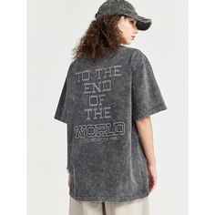 High Street Vintage Washed Embroidered Oversized Graphic Tee  Material: 100%Cotton  Style: Hip Hop, Oversized Size: M, L, XL Color: Dark Gray  Occasion: Outdoor, Daily,  Vacation Casual Couture, Unique Embroidery, Oversized Graphic Tee, The End Of The World, Cardigan Sweaters For Women, End Of The World, To The End, Oversized T Shirt, Letter Patterns