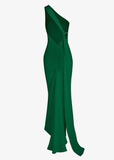 Made for moments of dramatic entrance, this maxi dress is crafted from luxuriant, lightweight fabric and comes with a breathtaking train and an o-ring detail that will turn heads. Feminine and elegant, its backless design and silhouette will make it a timeless piece in your wardrobe. Fit Type: Regular Fit Fabric: High Stretch Material: Polyester, Elastane Green Pre-draped Maxi Evening Dress, Green Ruched Maxi Dress For Gala, Stretch Maxi Dress With Ruched Back, Green Ruched Evening Maxi Dress, Elegant Stretch Maxi Dress With Ruched Back, Elegant Backless Maxi Dress With Sweep Train, Pre-draped Halter Neck Party Maxi Dress, Chic Backless Evening Dress With Sweep Train, Pre-draped Backless Maxi Dress For Party